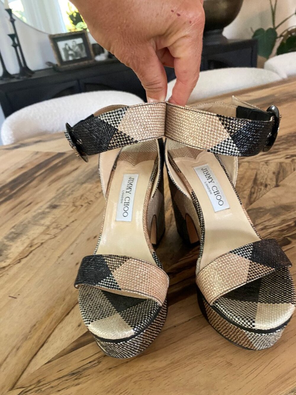 Jimmy Choo Platform Sandal Black Cream Tan 38